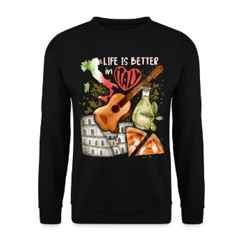 Italie Love-Italy, Rome, guitare et pizza - Sweat-shirt Unisexe - noir - Devant - Alina (178cm) & Michal (187cm)