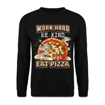 Lustiger Pizza-Spruch mit italienischer Pizza - Unisex Pullover - Schwarz - Vorne - Alina (178cm) & Michal (187cm)