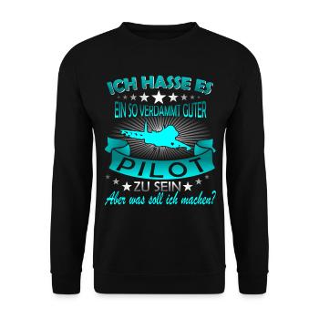 Pilot Piloten Flugzeug - Unisex Pullover - Schwarz - Vorne - Alina (178cm) & Michal (187cm)