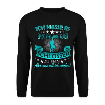 Lustiges Schlosser Schweisser Sprüche Geschenk - Unisex Pullover - Schwarz - Vorne - Alina (178cm) & Michal (187cm)