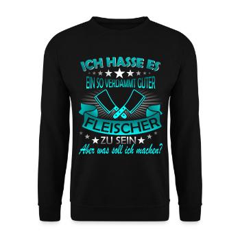 Schlachter Fleischer Metzger Schlachthaus Geschenk - Unisex Pullover - Schwarz - Vorne - Alina (178cm) & Michal (187cm)