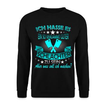 Fleischer Metzger Fleischerei Metzgerei Geschenk - Unisex Pullover - Schwarz - Vorne - Alina (178cm) & Michal (187cm)