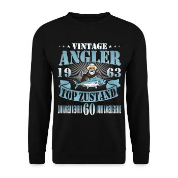 Angler 60 Geburtstag Angeln Spruch 1963 - Unisex Pullover - Schwarz - Vorne - Alina (178cm) & Michal (187cm)