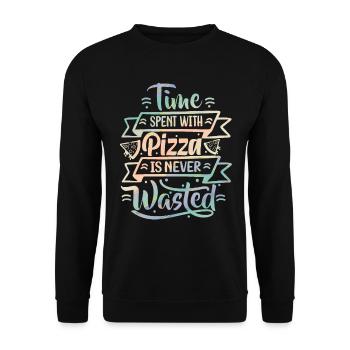 Pizza Spruch, italienische Pizza, Pizza Küche - Unisex Pullover - Schwarz - Vorne - Alina (178cm) & Michal (187cm)