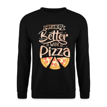 Pizza Dicton, la vie est meilleure pizzeria italienne - Sweat-shirt Unisexe - noir - Devant - Alina (178cm) & Michal (187cm)