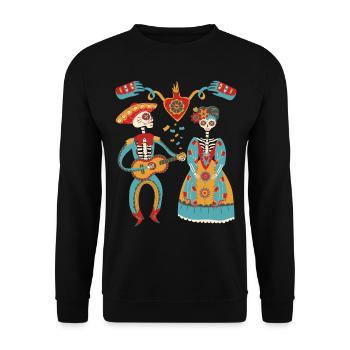 Dia de Muertos, Saint-Valentin, Guitare Skeleton Couple - Sweat-shirt Unisexe - noir - Devant - Alina (178cm) & Michal (187cm)