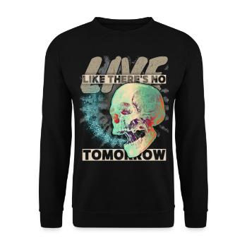 Vintage Totenkopf Memento-Mori grunge-Schädel - Unisex Pullover - Schwarz - Vorne - Alina (178cm) & Michal (187cm)