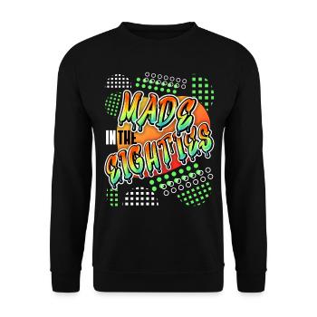 Made in the 80s, Retro Spruch 1980, 1980er Jahre - Unisex Pullover - Schwarz - Vorne - Alina (178cm) & Michal (187cm)