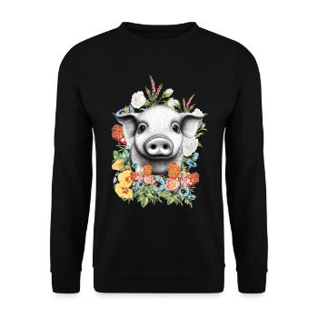 Schwein Blumen - Unisex Pullover - Schwarz - Vorne - Alina (178cm) & Michal (187cm)