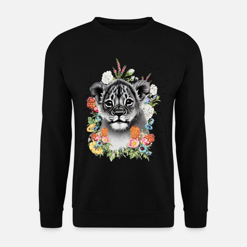 Löwe Blumen - Unisex Pullover - Schwarz