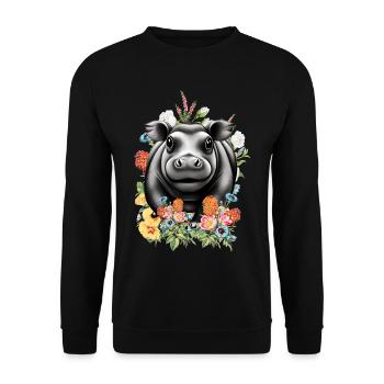 Nilpferd Blumen - Unisex Pullover - Schwarz - Vorne - Alina (178cm) & Michal (187cm)