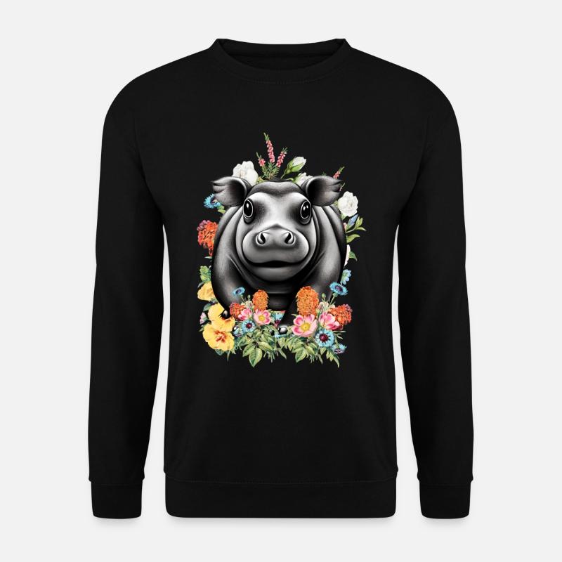 Nilpferd Blumen - Unisex Pullover - Schwarz