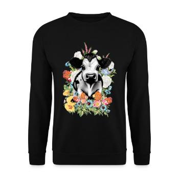 Kuh Blumen - Unisex Pullover - Schwarz - Vorne - Alina (178cm) & Michal (187cm)