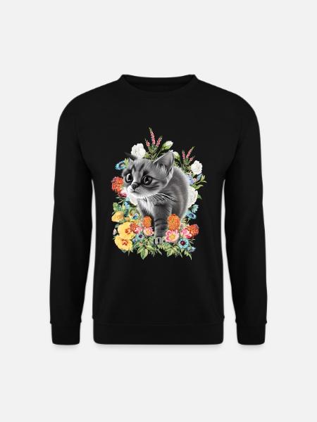 Katze Blumen - Unisex Pullover - Schwarz