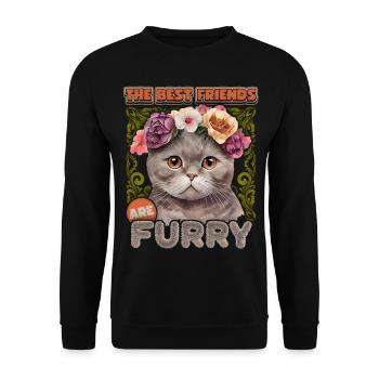 Britisch Kurzhaar vintage Katze mit Blumenkranz - Unisex Pullover - Schwarz - Vorne - Alina (178cm) & Michal (187cm)