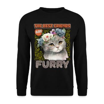 Chat avec couronne de fleurs, illustration kawaii vintage - Sweat-shirt Unisexe - noir - Devant - Alina (178cm) & Michal (187cm)