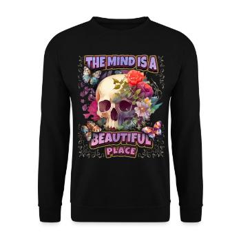 Skull skull with vintage flowers, saying - Unisex Sweatshirt - black - Front - Alina (178cm) & Michal (187cm)