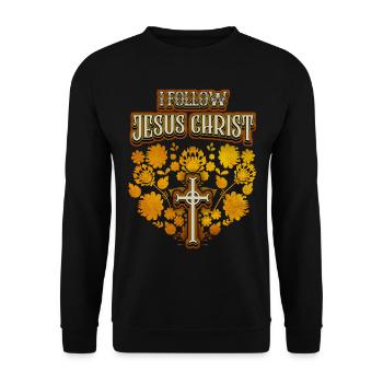 Jesus Christ, vintage folk art, cross, saying - Unisex Sweatshirt - black - Front - Alina (178cm) & Michal (187cm)