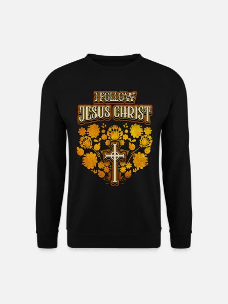 Jesus Christus, vintage Volkskunst, Kreuz, Spruch - Unisex Pullover - Schwarz
