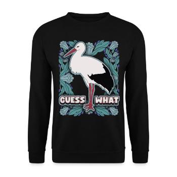 Stork, rattle stork motif, pregnant saying - Unisex Sweatshirt - black - Front - Alina (178cm) & Michal (187cm)