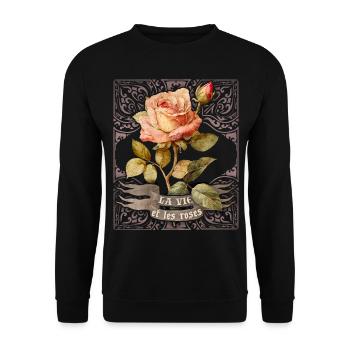 Vintage botanische Rose Illustration Blume Spruch - Unisex Pullover - Schwarz - Vorne - Alina (178cm) & Michal (187cm)