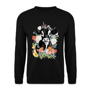 Kuh Blumen - Unisex Pullover - Schwarz - Vorne - Alina (178cm) & Michal (187cm)