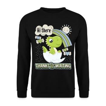 Dinosaurier Ei mit Baby-Dino, neugeboren Spruch - Unisex Pullover - Schwarz - Vorne - Alina (178cm) & Michal (187cm)