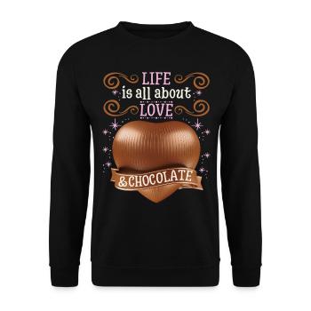 Amour-Amour, Cœur de chocolat, Dicton de chocolat - Sweat-shirt Unisexe - noir - Devant - Alina (178cm) & Michal (187cm)