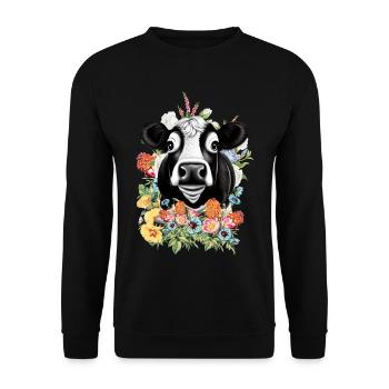 Kuh Blumen - Unisex Pullover - Schwarz - Vorne - Alina (178cm) & Michal (187cm)