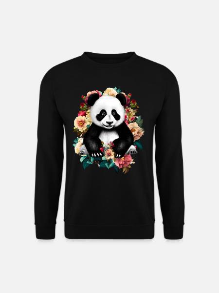 Panda Blumen - Unisex Pullover - Schwarz