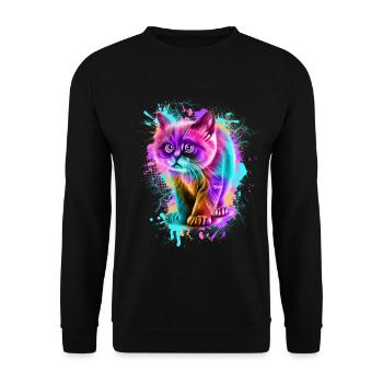 Katze Bunt - Unisex Pullover - Schwarz - Vorne - Alina (178cm) & Michal (187cm)