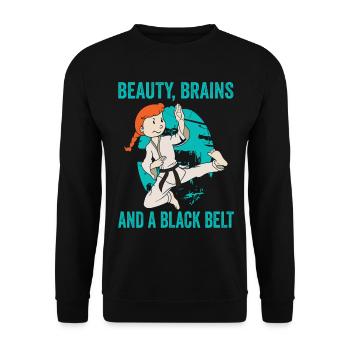 Keep exercising until the belt turns black - Unisex Sweatshirt - black - Front - Alina (178cm) & Michal (187cm)
