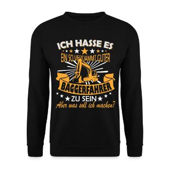 Bagger Baustelle für Baggerfahrer - Unisex Pullover - Schwarz - Vorne - Alina (178cm) & Michal (187cm)