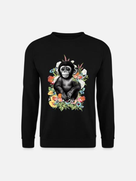 Affe Blumen - Unisex Pullover - Schwarz