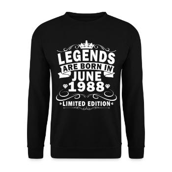 Juin 1988 Anniversaire Juin 1988 Juin - Sweat-shirt Unisexe - noir - Devant - Alina (178cm) & Michal (187cm)