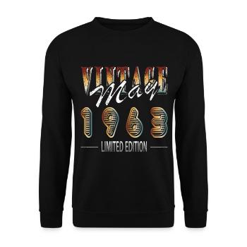 Geburtstag: Mai 1963 - Limited Edition Retro - Unisex Pullover - Schwarz - Vorne - Alina (178cm) & Michal (187cm)