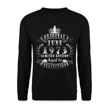 Geburtsmonat Juni 1973. Vintage Juni 1973 - Unisex Pullover - Schwarz - Vorne - Alina (178cm) & Michal (187cm)