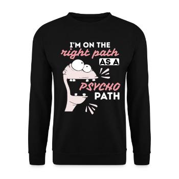Comic Psychopath, lustiger Spruch - Unisex Pullover - Schwarz - Vorne - Alina (178cm) & Michal (187cm)
