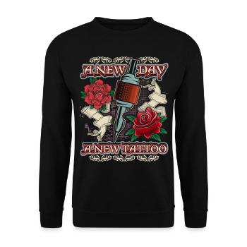 Tattoo Rosen, Tätowierung, lustiger Spruch - Unisex Pullover - Schwarz - Vorne - Alina (178cm) & Michal (187cm)