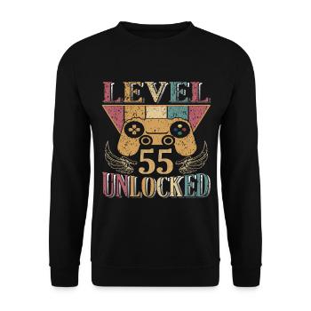 Level 55 Unlocked - Unisex Sweatshirt - black - Front - Alina (178cm) & Michal (187cm)