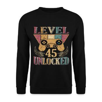 45. Geburtstag Level 45 unlocked - Unisex Pullover - Schwarz - Vorne - Alina (178cm) & Michal (187cm)