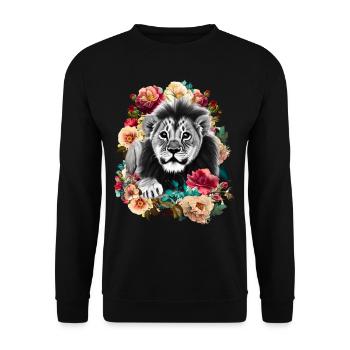 Löwe Blumen - Unisex Pullover - Schwarz - Vorne - Alina (178cm) & Michal (187cm)