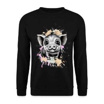 Schwein - Unisex Pullover - Schwarz - Vorne - Alina (178cm) & Michal (187cm)