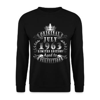 60. Geburtstag Jahrgang Juli 1963 Best of 1963 - Unisex Pullover - Schwarz - Vorne - Alina (178cm) & Michal (187cm)