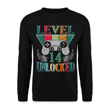 Level 14 Freigeschaltet - Unisex Pullover - Schwarz - Vorne - Alina (178cm) & Michal (187cm)