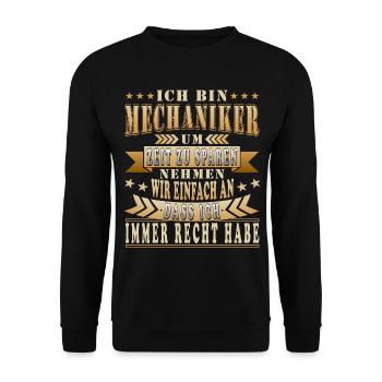 Ich bin Mechaniker - Lustiger Mechaniker Spruch - Unisex Pullover - Schwarz - Vorne - Alina (178cm) & Michal (187cm)