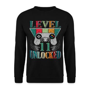 NIVEAU 11 CADEAU D’ANNIVERSAIRE DE JOUEUR DE JEU DÉBLOQUÉ - Sweat-shirt Unisexe - noir - Devant - Alina (178cm) & Michal (187cm)