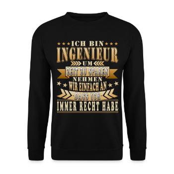 Ingenieur Lustig Spruch Geschenkidee - Unisex Pullover - Schwarz - Vorne - Alina (178cm) & Michal (187cm)