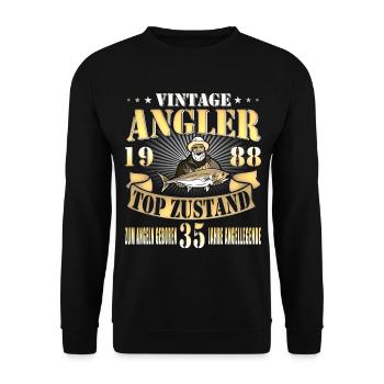 35. Geburtstag Angler Angeln Vintage 1988 - Unisex Pullover - Schwarz - Vorne - Alina (178cm) & Michal (187cm)