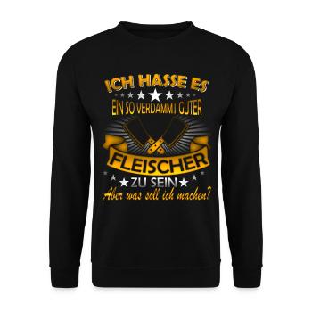Fleisch Sprüche Fleischer Fleischesser Spruch - Unisex Pullover - Schwarz - Vorne - Alina (178cm) & Michal (187cm)